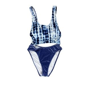 PINK Victoria's Secret Blue and White Velvet One Piece‎ Swimsuit Size S/P